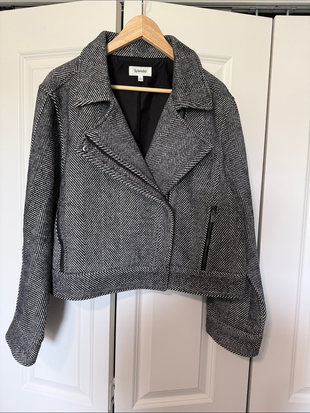 Splendid Black and White Herringbone Blazer Jacket